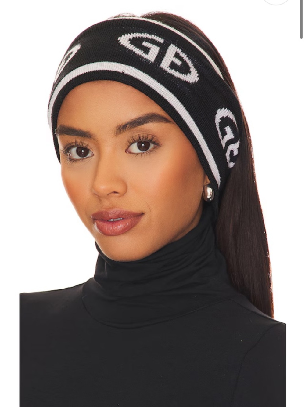 Goldbergh Black Knit Tiara Headband with White Logo